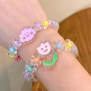 OR🧸 Gelang Anak Kartun Gelang Manik-manik Jantung Warna Jelly Gelang Manik-manik Pelangi Lucu COD