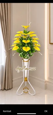 Bunga Anthurium lily 18 Kuntum Premium dengan Pot dan Standing Besi Bunga Sudut Ruangan