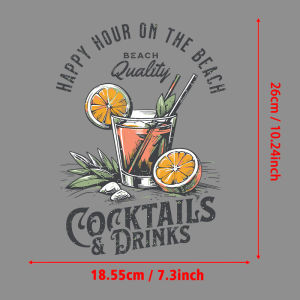 Happy Hour Beach Cocktail Retro Art Print Iron-On Sticker For Clothes DIY Fashion DTF Sticker T-Shirt Hoodie Patch Waterproof