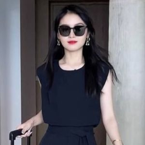 Fashionable Summer Wide Leg Pants Set Casual Slimming High Waist Elegant Two Piece Set Draping Trendy Ageless Versatile Ensemble