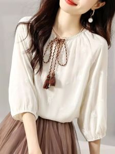 Outlets Big Brand Counter Tail Order Big Sale Leak-Picking Spring and Summer Machine Embroidery Bohemia Art Blouse Female