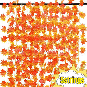 พวงมาลัยแขวนติดผนังใบเมเปิลเทียมใบเมเปิ้ลสีส้มใบไม้ร่วงเถาวัลย์พืชปลอมการตกแต่งคริสต์มาสขอบคุณพระเจ้า