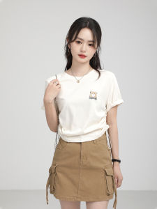 Áo Thun Nữ Tay Ngắn XinmonLee Giảm Tuổi Tác Thời Trang Mùa Hè Mới Nhỏ Gợi Cảm Dây Rút Thon Gọn Áo Thun Cổ Tròn