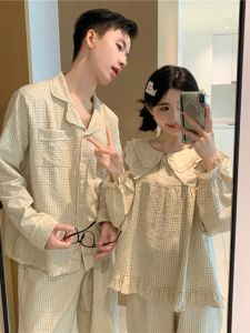 Bộ Đồ Ngủ Dài Tay Họa Tiết Kẻ Caro Dễ Thương Cho Cặp Đôi Mùa Xuân Thu Quần Áo Mặc Nhà Phong Cách Đơn Giản Dành Cho Thanh Thiếu Niên