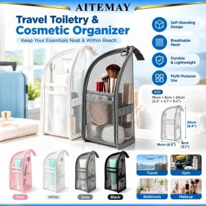 Aitemay Travel Toiletry Organizer Bag Breathable Mesh Cosmetic Case Portable Wash Kit Storage Pouch For Business Trip Vacation Home