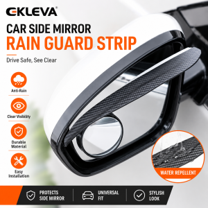 EKLEVA 2pcs Carbon Fiber Textured Car Rearview Mirrors All-in-One Rain Eyebrow Blind Spot Mirror Reflective Mirror And Rain Cover