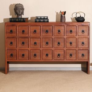 ตู้เก็บของไม้สักตกแต่งสไตล์เอเชียตะวันออกเฉียงใต้ตู้บรรจุยาด้วยไม้เนื้อแข็งแบบไทย