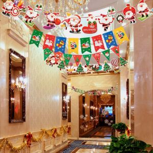 สุขสันต์วันคริสต์มาสแบนเนอร์กระดาษธงแขวนซานตาคลอสมนุษย์หิมะกวางเอลก์อุปกรณ์ต้นคริสต์มาสปาร์ตี้ปีใหม่ธงราวประดับตกแต่ง