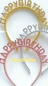 Gratis Semua - Bando Motif Happy Birthday / Party Hairband Korean Style / Mahkota Bando Silver & Gold