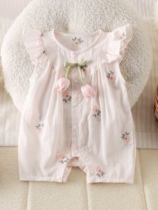 Yi Xin Fei 2024 เด็กใหม่ฤดูร้อนRomperสําหรับสาวแฟชั่นคลอดบุตรWindbreakerผ้าฝ้ายผสมแขนสั้นคอปก