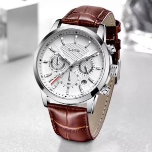 LIGE Mens Watches Luxury Waterproof Military Sport Man Watch Chronograph Genuine Leather Men Quartz Wristwatch Relogio Masculino