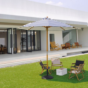 Outdoor Umbrella Sun Umbrella Solid Wood Blue and White Striped Western Food Cafe Beach Swimming Pool round M M 7M Sun Umbrella