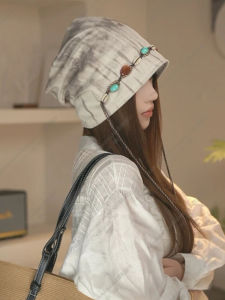 Trendy American Dyed Beaded Womens Hat Face Slimming Autumn Winter New Style Versatile Warm Windproof Fashionable Cap