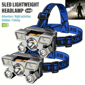 1pc Super Bright 3LED+6SMD Headlights USB Rechargeable Portable 4 Modes Night Flashlight for Outdoor Fishing Camping Adventure