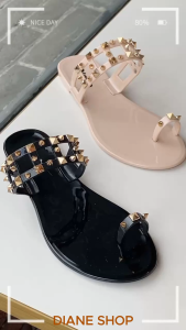 Womens Studded Platform Sandals | Punk Style Slip-On Flat Sandals with Silver Cone Rivets & Square Studs Breathable Hollow Strappy Design Lightweight Waterproof Non-Slip Soft Sole for Daily Wear OOTD