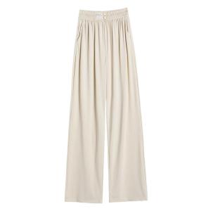 JIANGLU | Plus Size Ice Silk Wide Leg Pants Womens Casual High Waist Straight Leg Summer Slimming Trousers Comfortable Loose Fit Trousers