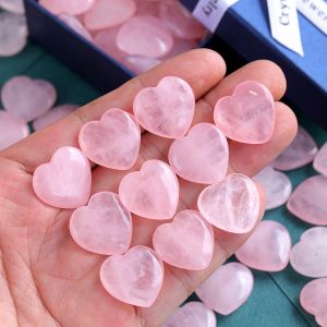 10/20/30PCS Rose Quartz Heart Natural Crystal Polished Stones Healing Stone Gravel Specimen Valentine Gift For Women