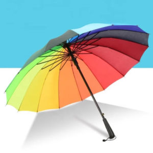 Fashion Rainbow Umbrella: 27 Inch 16 Rib Windproof Rain UV Protection Umbrella