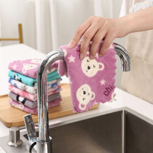 10 Pieces Super Absorbent Coral Velvet Kitchen Towel - Double-sided Two-color Cartoon Print Thick But Not Oily Rag Tela