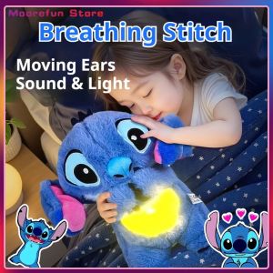 NewKawaii Stitch Plush Doll Baby Sleeping Companion Sound Soothing Musical Kawaii With Air Bag and Light DollBreathingToysGifts