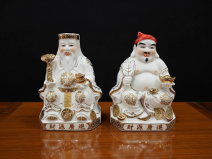 Cặp Tượng Thần Tài Thổ Địa Chiêu Tài Chất Liệu Sứ Dát Vàng Cao Cấp Đặt Bàn Thờ Thần Tài (Tài Địa Trắng Mới Như Ý)