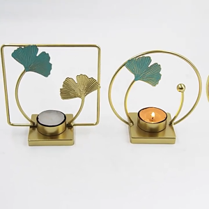 Iron Hand Painted Blue Leaf Tea Candle Holder - Home Decor Ornaments