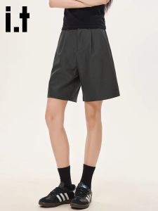 Chocolate High Waist Casual Sporty Womens Shorts Five-Quarter Length Straight Leg Polyester Fiber Zipper Closure Summer Design