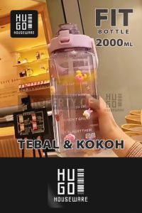 Botol Air Motivasi Botol Minum 2 Liter Jumbo Besar Anti Bocor BPA FREE Gratis Stiker HUGO