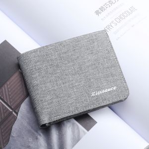 Mens Canvas Wallet Ultra-Thin Leather Clip for Driver License Money Storage Trendy Coin Purse Anti-Magnetic Youth Style
