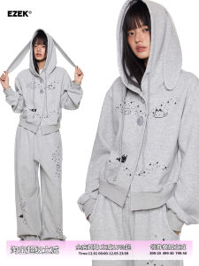 Bộ Đồ Thể Thao Thường Ngày Có Mũ Trùm Tai Thỏ Hoạt Hình EZEK Bộ Đồ Hai Mảnh Cotton Dài Tay Mùa Thu Mới Rộng Rãi Thoải Mái