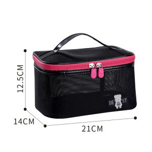 Womens Fashion Transparent Mesh Travel Cosmetic Bag Storage 1 layer Toiletry Bag Large Capacity Make Up Organizer Bag
