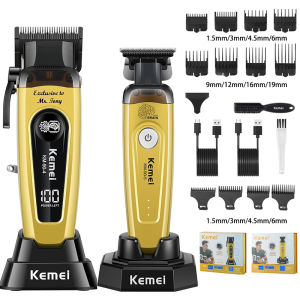Kemei | KEMEI Mens Hair Trimmer Cordless Professional Hair Clippers Beard Trimmer Barber Care Kit Hair Cutting Machine 11501 RPM