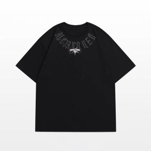 Trendy Hip Hop Cotton Short Sleeve Mens T-shirt Loose Fit Casual Versatile Summer Top Geometric Print American Leisure Style