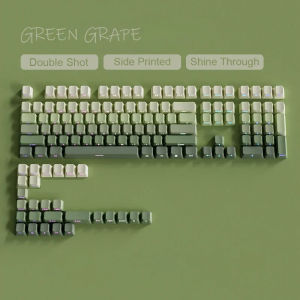 New 133+ Keys Gradient Green Shine Through Keycaps Side Printed PBT Keycap Cherry Profile Double Shot for Mechanical Keyboards