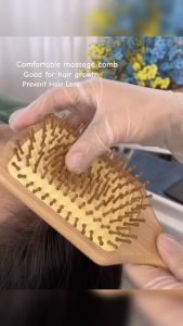 (FREE gift) Natural Bamboo Cushion Scalp Massage Brush Comb Hair Growth Tonic Sikat Rambut Kayu Wooden Air Lembut Gugur 竹木梳子