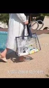PREFERRED SHOP Clear Waterproof Portable Shoulder Tote Bag Ladies Beach Travel Shopping Bag