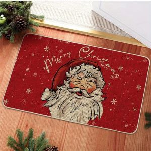VIKAMA Vintage Farmhouse Christmas Door Mat Various Xmas Element Print Anti Slip Rug For Entryway Indoor Outdoor Xmas Decor