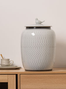 Jingdezhen Ceramic Rice Tub Household Storage Container High Temperature Resistant Sealed with Lid Moisture Proof Kitchen Utensil