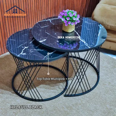 Meja Tamu Minimalis CROSSY Meja Kopi Bulat Aesthetic Granit Goldie Gold Dekorasi Ruang Tamu Mewah