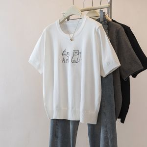 Ice Silk Slimming Cartoon Embroidery Plus Size T-Shirt