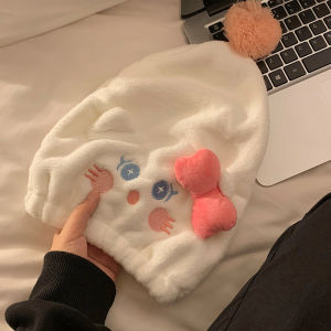 Adorable Cat Dry Hair Cap Womens Super Absorbent Quick Dry Hair Towel Bath Cap Coral Fleece Hair Drying Cap for Adults Students