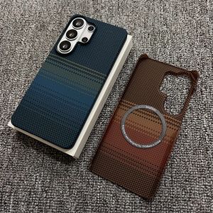 szhaiyu | Carbon Fiber Kevlar Pattern Phone Case for Samsung Galaxy S26 Ultra S25 S24 S23 Plus for Magsafe Magnetic Wireless Charge Cover
