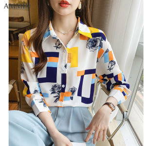 MMIN 2023 Autumn/Winter womens long sleeve printed chiffon shirt Korean style fashion temperament loose floral chiffon top For women