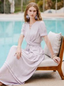 XIANGYING | French Elegant Lilac Color Knot Top Half Skirt Set