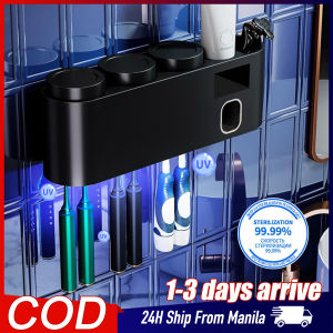 Toothbrush UV Sterilizer Toothbrush Holder Organizer Toothpaste Squeezer Dispenser Toothbrush Cup Chargeable Wall Mounted Tooth Brush Holder Organizer with UV Light Automatic Sterilizer Bathroom Accessories