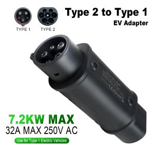 32A Type 2 to Type 1 EV Charger Adapter IEC 62196 J1772 7kW Single Phase Converter for Electric Vehicle
