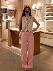 Elegant High Waist Wide Leg Pink Straight Jeans Womens Design Slimming Long Trousers Casual Summer Denim High Waist Jeans