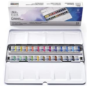 Bộ Màu Nước Winsor & Newton Cotman - 12/24 Nửa Khay Trong Hộp Thiếc Kim Loại Chất Lượng Cao Cấp Dành Cho Họa Sĩ Dùng Được Trên Giấy