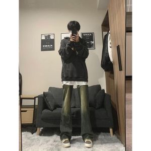 Retro Blue Denim Jeans Mens American Vintage Straight Leg Jeans High Street Vibe Lengthening Legs Flared Pants Casual Wear