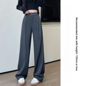 Miiow | High Waist Straight Leg Suit Pants Womens Spring Autumn Slimming Drapey Wide Leg Casual Taller Small Stature Pants